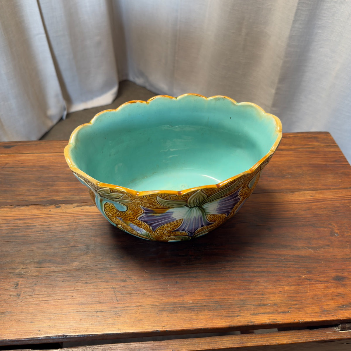 Antique French Barbotine Floral Cachepot Pair