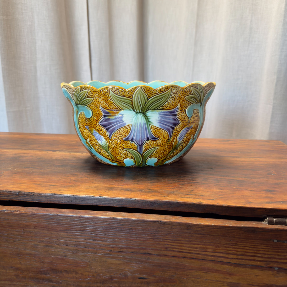 Antique French Barbotine Floral Cachepot Pair