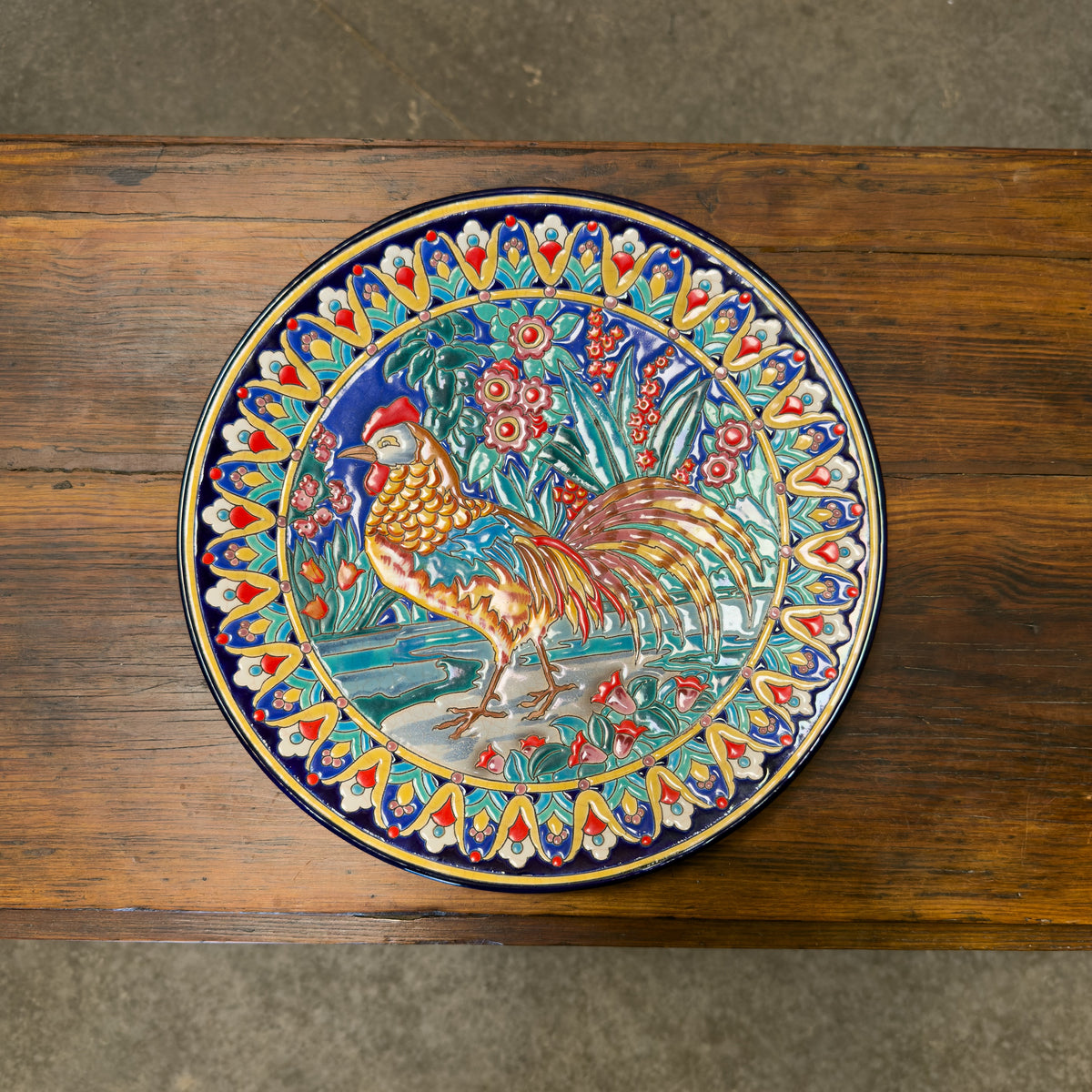 From 1950 Antique Enamel Rooster Plate