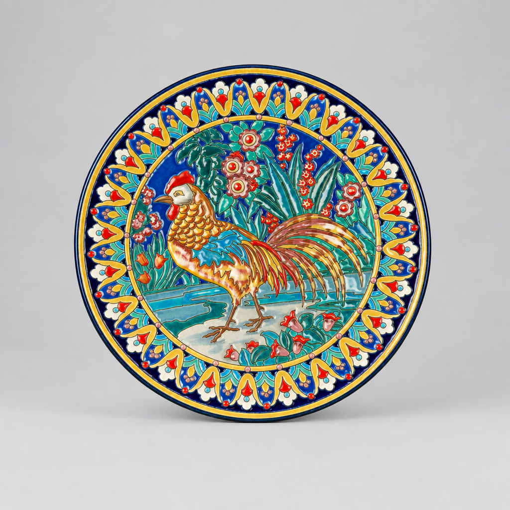 From 1950 Antique Enamel Rooster Plate